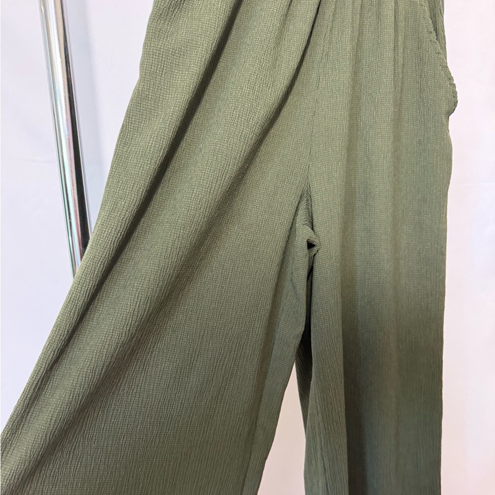 Olive Green Wide Leg Pants Lightweight Summer High Waist Comfy Small - Picture 4 of 9